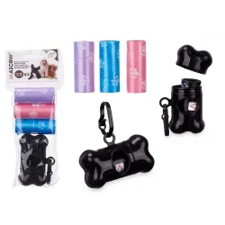 Set mit Behälter für Kotbeutel + 3 Rollen à 15 Stück