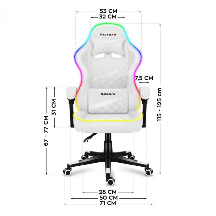 Abmessungen des Stuhls Huzaro Force 4.4 RGB weiß