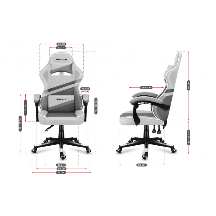 Abmessungen des Huzaro Force 4.4 weiß Mesh Chair