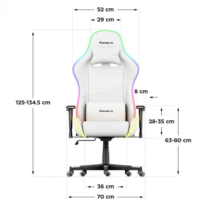 Abmessungen des Huzaro Force 6.2 weiß RGB Stuhls