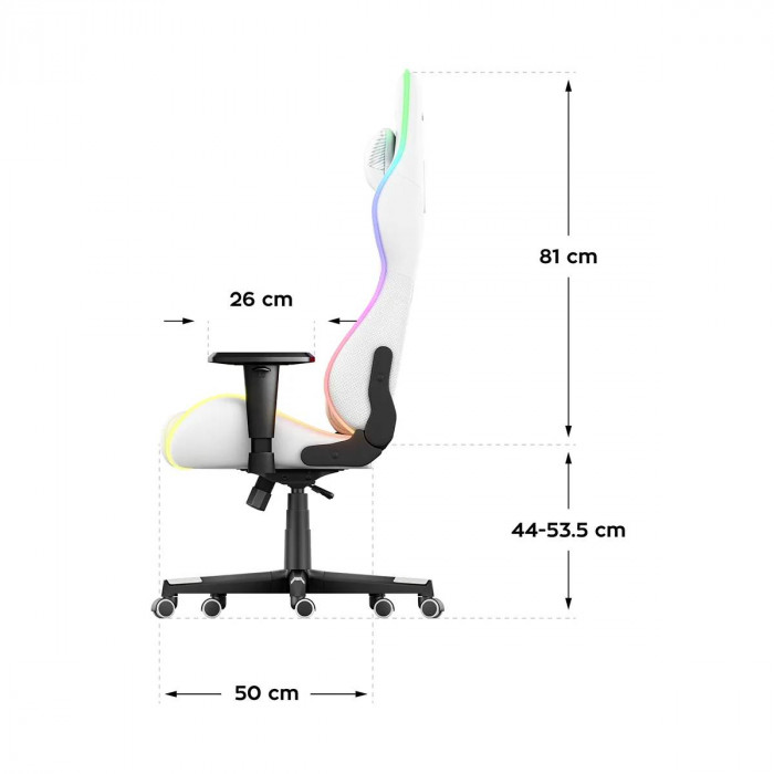 Abmessungen des Huzaro Force 6.2 weiß RGB Stuhls