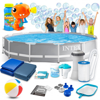 Runder Metallrahmen Gartenpool 366 x 76 cm 16in1 INTEX 26712 + Sprudelmaschine FREE