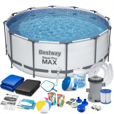 Rundes Metallrahmen Aufstellpool mit Pumpe 427 x 84 cm, 17in1 Set Bestway 56595