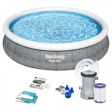 Runder Aufstellpool Aufblasbarer Schwimmbad Garten 366 x 76 cm 9in1 Bestway 57445