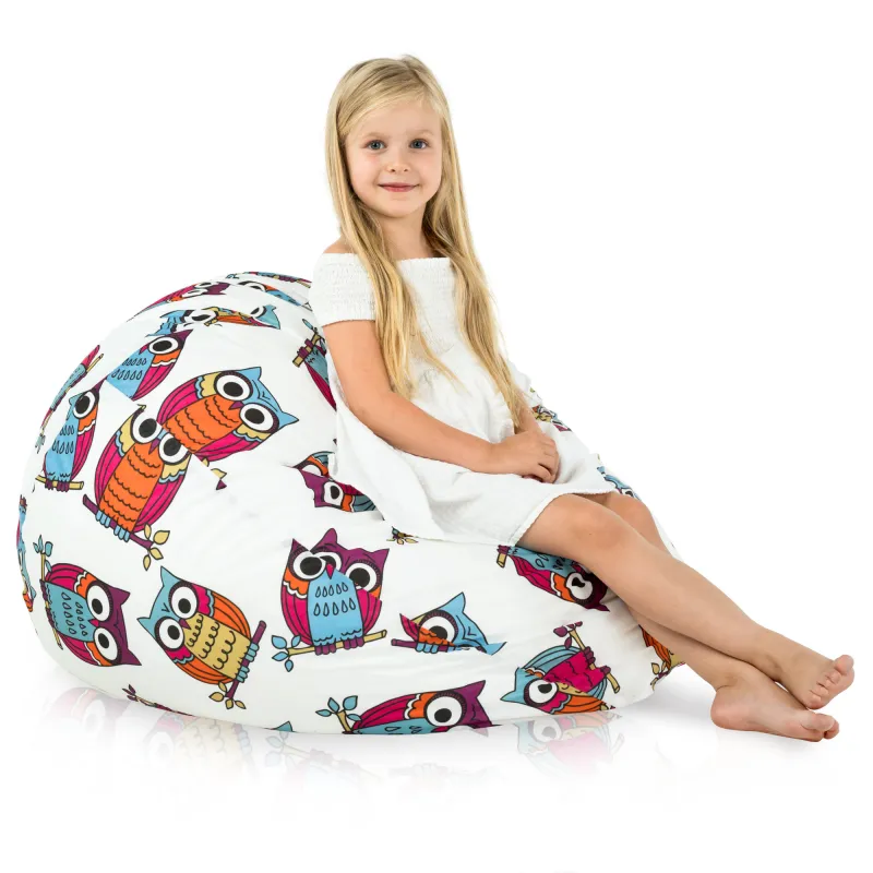 Bequemer Sitzsack für Kinder mit verspielten Eulen, ideal für Leseecken