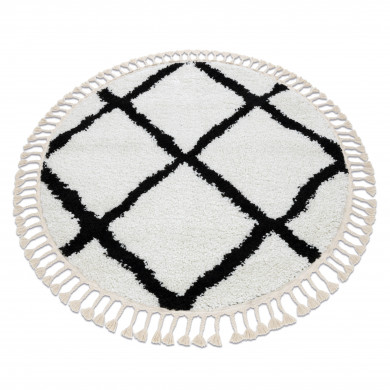 Teppich BERBER CROSS Kreis weiß Franse berber marokkanisch shaggy