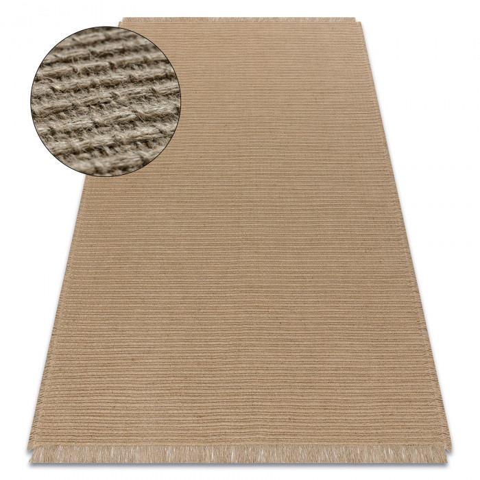 Dywan JUTE 3651 ciemny beż jednolity - jutowy, płaskotkany, frędzle