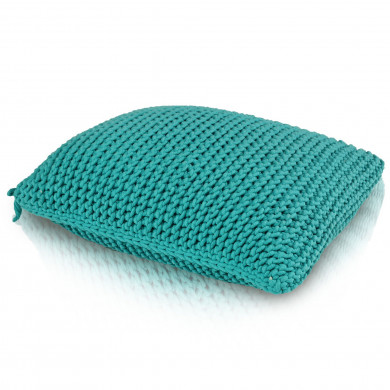 CottonKnit Deco Cushion – Turquoise – rechteckiges Kissen aus Baumwollschnur