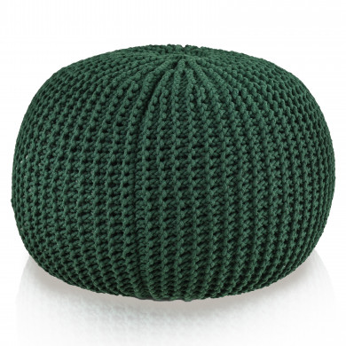 HandKnit Pouf Grande – Waldgrüner, handgestrickter Pouf aus Baumwollkordel