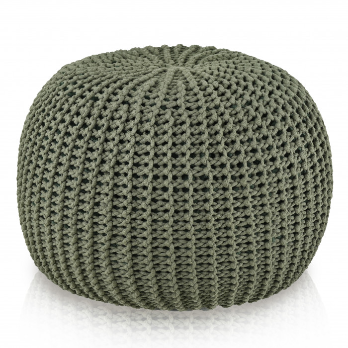 HandKnit Pouf Grande – Waldgrüner, handgestrickter Pouf aus Baumwollkordel