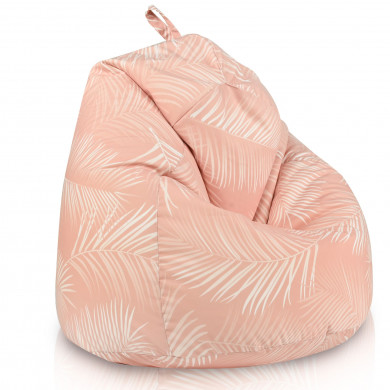 Sitzsack „Palm Trees“ in Puderrosa für Kinder – rosa, tropisches Blattmuster, weicher Sitzsack