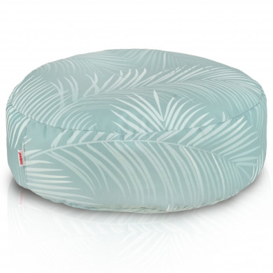 Mint Palm Trees Tropical Footstool | Weicher Pouf in Palmblättern – Ø45 cm