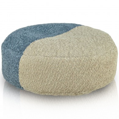 Bouclé Duo Fußhocker – rund, zweifarbig (beige und blau), weich und stilvoll