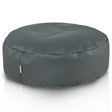 Patch Gray Fußhocker – rund, graues Öko-Leder, Patchwork-Minimalismus