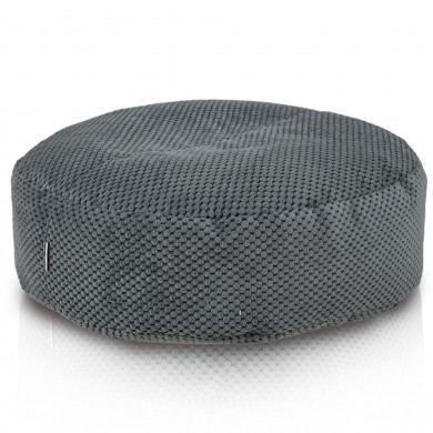 Velvet Dot Graphite Fußhocker – rund, Patchwork, strukturierter grauer Velours