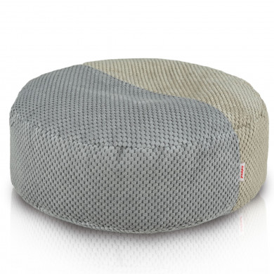 Duo Velvet Dots Fußhocker – runder Patchwork aus beigem und grauem strukturiertem DOT-Velours