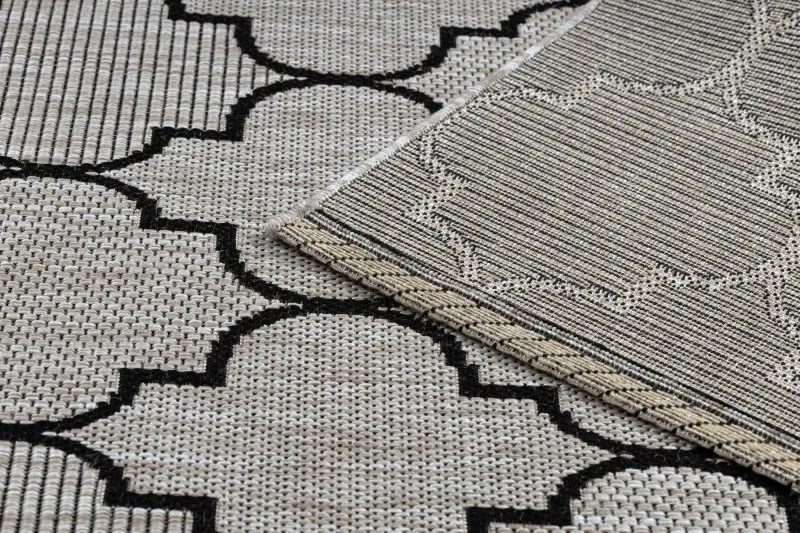 DYWAN SZNURKOWY SIZAL FLOORLUX 20607 , koniczyna marokańska, trellis  srebrny / czarny