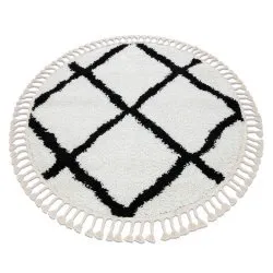Teppich BERBER CROSS Kreis weiß Franse berber marokkanisch shaggy