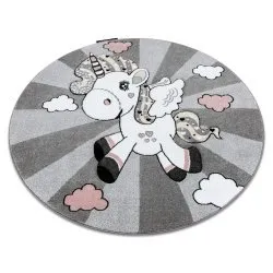 Kinderteppich PETIT UNICORN EINHORN Kreis grau