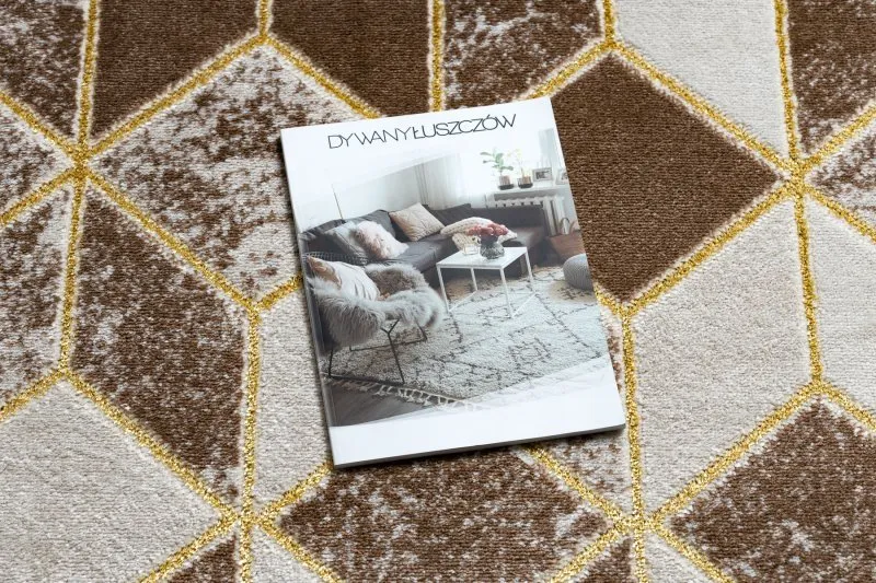 Dywan MEFE nowoczesny B400 Kostka, geometryczny 3D - Strukturalny, dwa poziomy runa ciemny beż