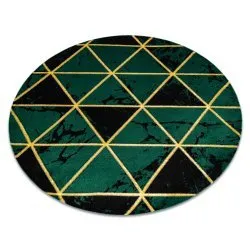 Exklusiv EMERALD Teppich 1020 Kreis - glamour, stilvoll Marmor, Dreiecke Flaschengrün / gold