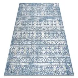 Teppich Strukturell SOLE D3732 Aztekisch, Diamanten flach gewebt blau / beige