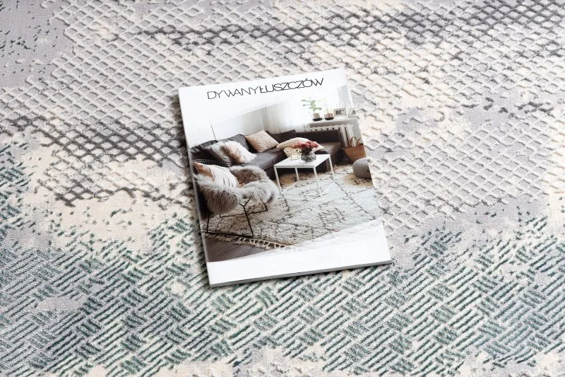Dywan CORE A004 Ramka, Przecierany - Strukturalny, dwa poziomy runa, kość słoniowa / szary / niebieski