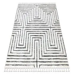 Teppich SEVILLA Z788B Labyrinth, griechisch weiß / anthrazit Franse berber marokkanisch shaggy