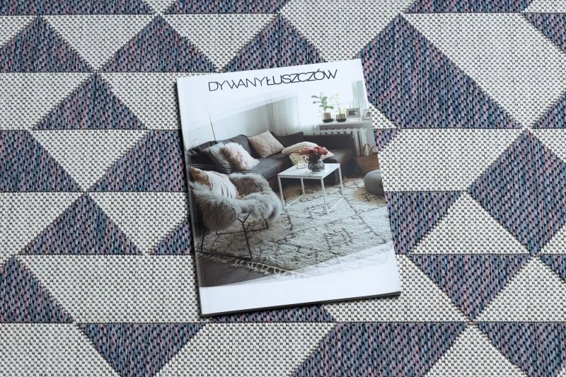 Dywan SZNURKOWY SIZAL SION Geometryczny, Trójkąty 22373 płaskie tkanie ecru / niebieski / róż