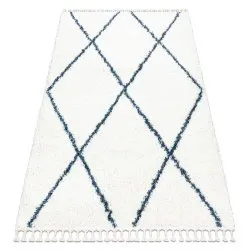 Teppich UNION 3683 Gitter sahne / blau Franse berber marokkanisch shaggy zottig
