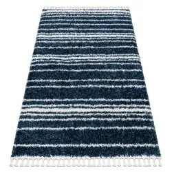 Teppich UNION 4080 Streifen blau / sahne Franse berber marokkanisch shaggy zottig