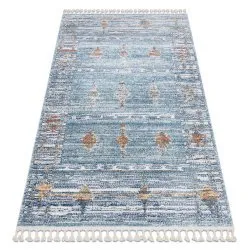 Modern Teppich BELLE BF13C blau / beige Franse 