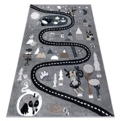 Teppich FUN Route für Kinder, Straße, Tiere grau
