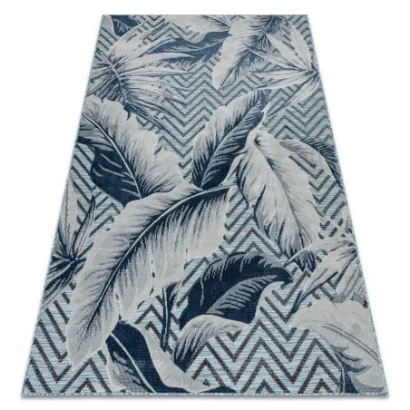 Dywan Strukturalny BOTANIC 65242 Pióra, zygzak płasko tkany, na balkon, taras - morski niebieski