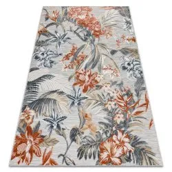 Teppich Strukturell BOTANIC 65262 Blumen, flach gewebt für Balkon, Terrasse - grau