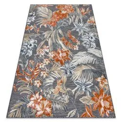 Teppich Strukturell BOTANIC 65262 Blumen, flach gewebt für Balkon, Terrasse - schwarz