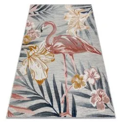 Teppich Strukturell BOTANIC 65263 Flamingo, Blumen flach gewebt für Balkon, Terrasse - grau