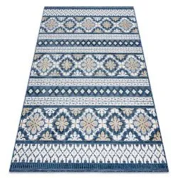 Teppich Strukturell BOTANIC 65252 Boho, flach gewebt für Balkon, Terrasse - dunkelblau