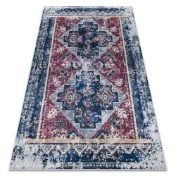 ANDRE 1136 Waschteppich orientalisch vintage Anti-Rutsch - rotwein / blau