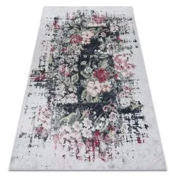 ANDRE 1816D Waschteppich Blumen vintage Anti-Rutsch - weiß / rot