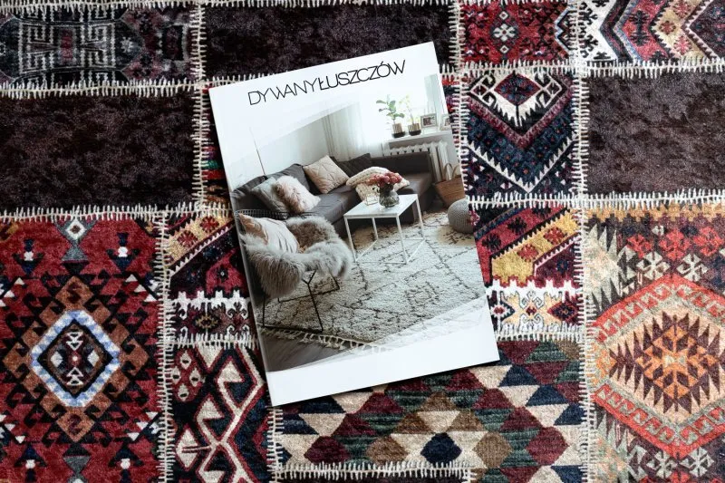 Dywan do prania ANDRE 2305 Orientalny patchwork, antypoślizgowy - bordo / brązowy