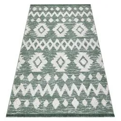 Teppich ÖKO SISAL BOHO MOROC Etno Zigzag 22319 Franse - zwei Ebenen aus Vlies grün / creme, recycelter Teppich
