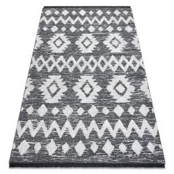 Teppich ÖKO SISAL BOHO MOROC Etno Zigzag 22319 Franse - zwei Ebenen aus Vlies grau / creme, recycelter Teppich