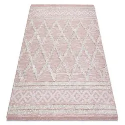 Teppich ÖKO SISAL BOHO MOROC Diamanten 22297 Franse - zwei Ebenen aus Vlies rosa / creme, recycelter Teppich
