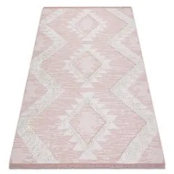 Teppich ÖKO SISAL BOHO MOROC Diamanten 22312 Franse - zwei Ebenen aus Vlies rosa / creme, recycelter Teppich
