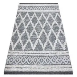 Teppich ÖKO SISAL BOHO MOROC Diamanten 22297 Franse - zwei Ebenen aus Vlies grau / creme, recycelter Teppich