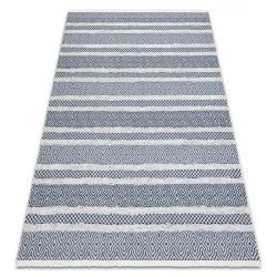 Teppich ÖKO SISAL BOHO MOROC Linien 22328 Franse - zwei Ebenen aus Vlies creme / dunkelblau, recycelter Teppich