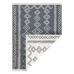 Teppich TWIN 23000 Boho, Baumwolle, doppelseitig, Rauten Ökologische Fransen - anthrazit / creme