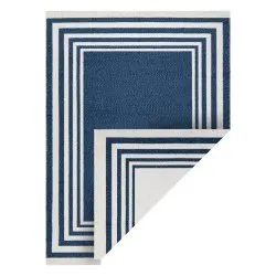 Teppich TWIN 22990 Rahmen, Baumwolle, doppelseitig, Rauten Ökologische Fransen - dunkelblau / creme