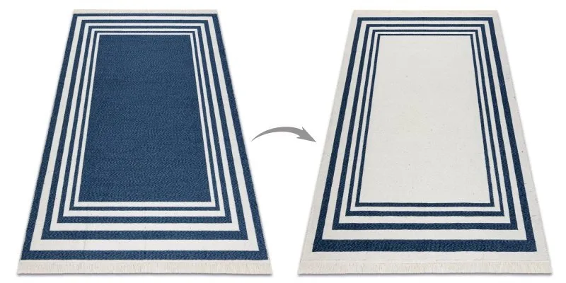 Dywan TWIN 22990 Ramka bawełna, dwustronny Ekologiczny frędzle - granat / krem